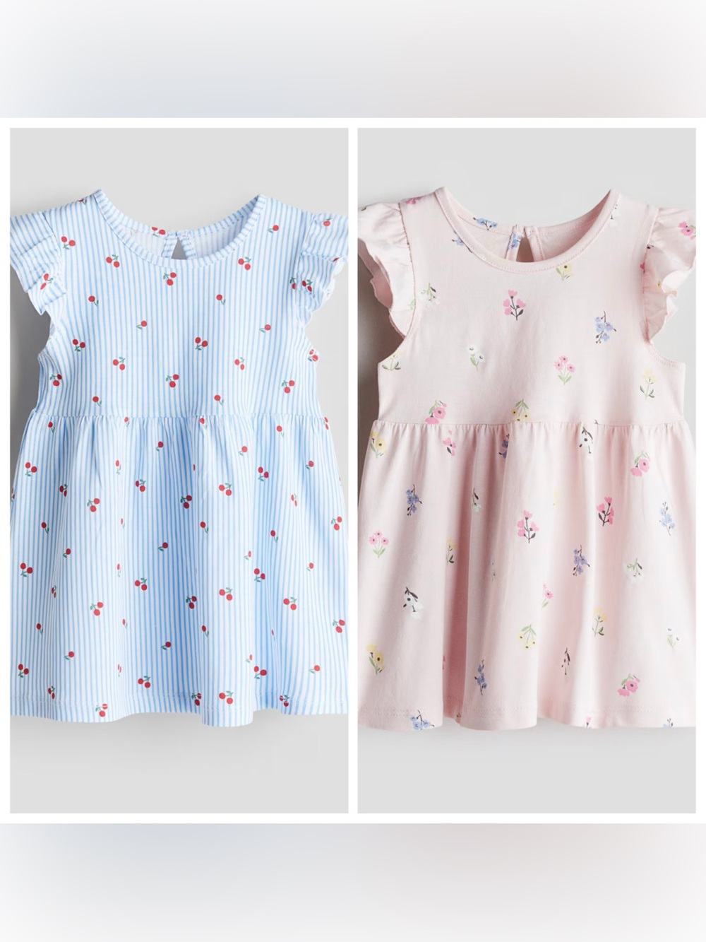 H&M Light Blue & Light Pink Floral Cherry Dress Duo for Kids Cotton 2T SOLD OUT